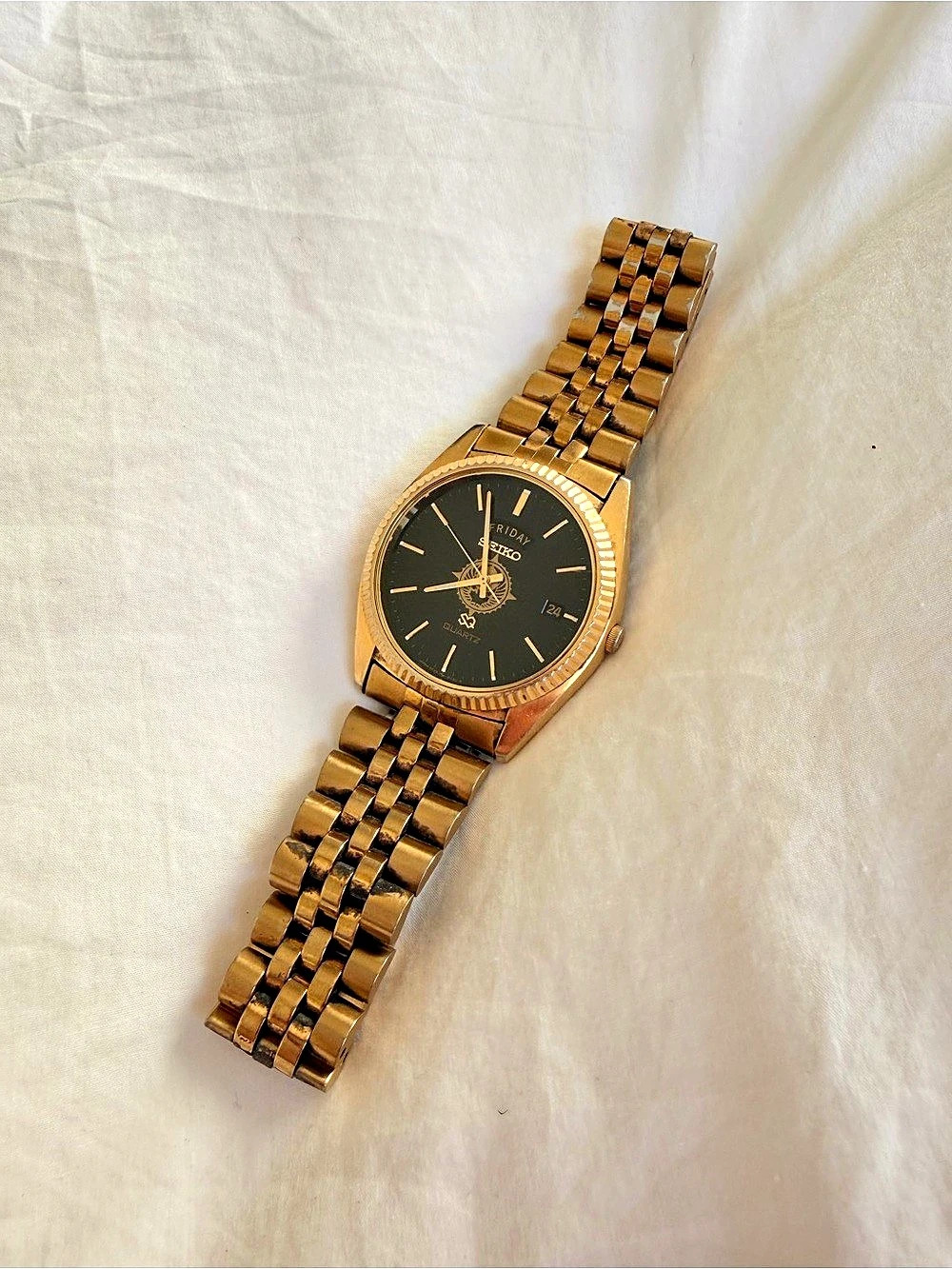 Seiko SQ 5Y23-8C9L (President) Gold-Tone Black Dial Watch